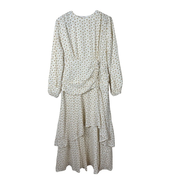 NWT Veiled New York Narjis Side Rouched Maxi Dress Beige Floral Women’s Sz Large - Picture 2 of 9